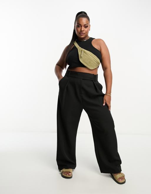 River Island Plus - Broek met wijde pijpen in zwart