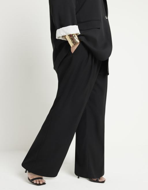 River Island Plus - Broek met wijde pijpen in zwart