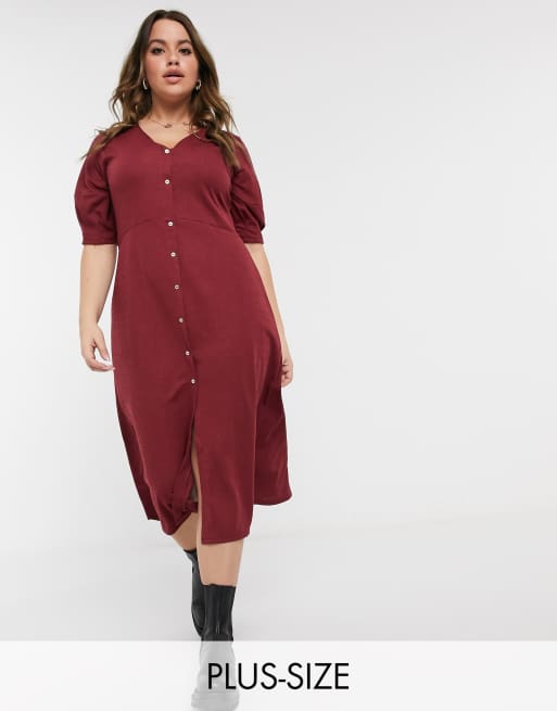 Red button cheap down midi dress