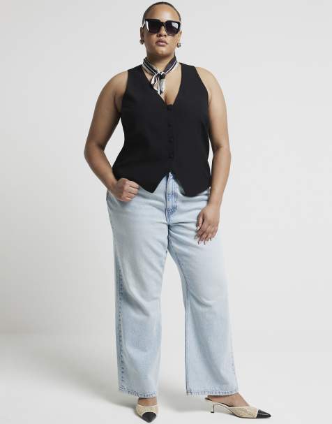 River Island plus button front waistcoat in black - view 1