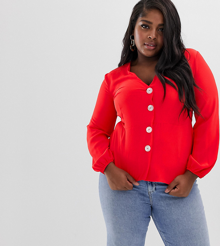 River Island Plus button through blouse in red
