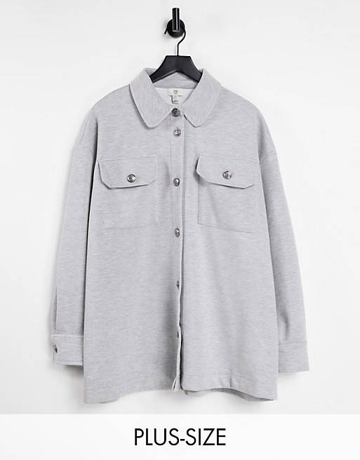Tops Shirts & Blouses/River Island Plus button up jersey shacket in grey 