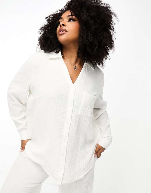River Island Plus - Camicia a maniche lunghe bianca
