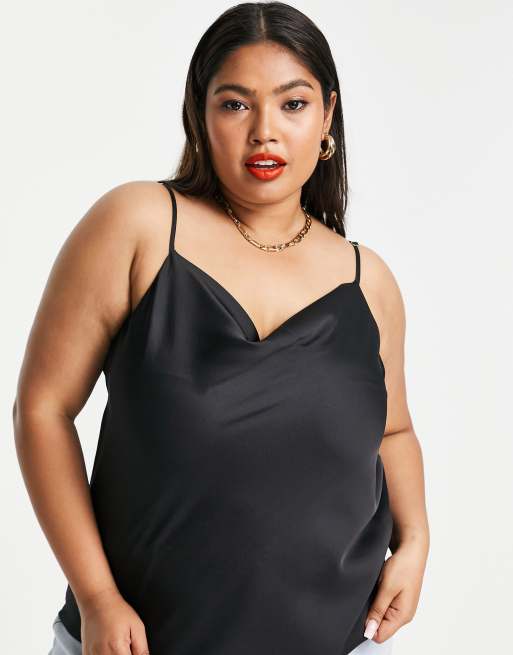 River Island Plus - Caraco en satin à col bénitier - Noir, 3 de 4
