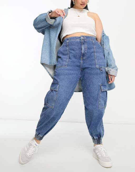 River Island Plus cargo jeans with pocket detail in blue