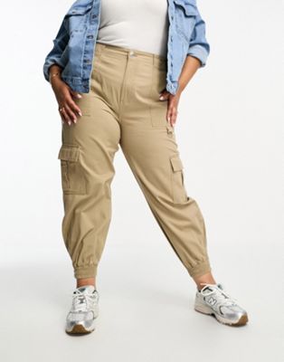 River Island Plus cargo pants with zip cuff in beige - ASOS Price Checker
