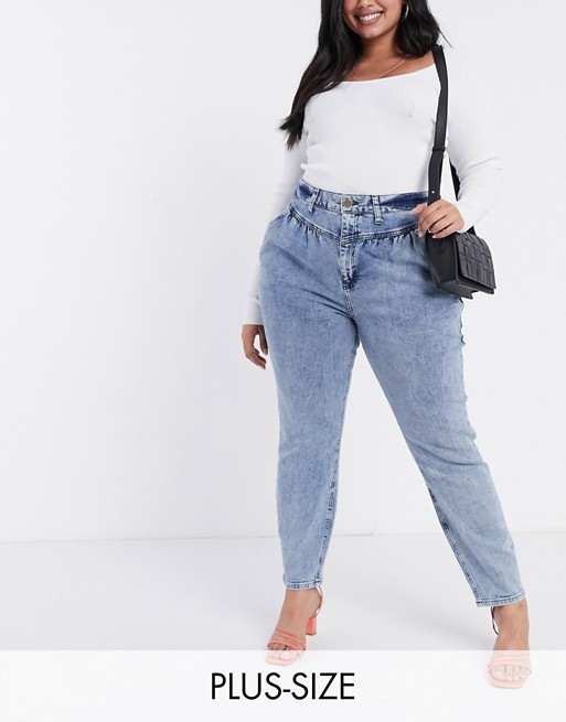 River Island Plus Carrie acid wash mom jeans in blue