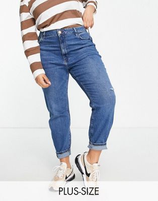River Island Plus Carrie mom high waisted jeans in medium blue