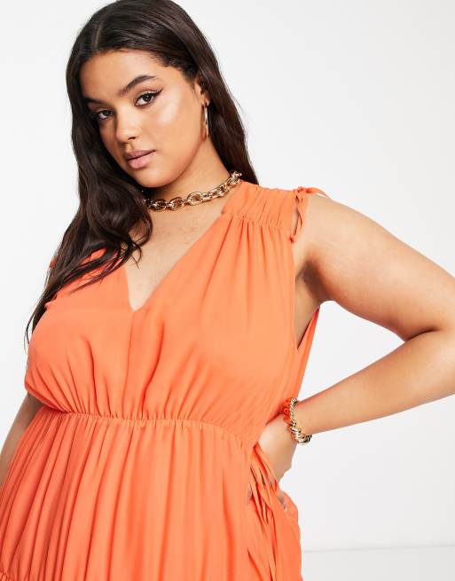 River Island Plus chiffon maxi dress in coral | ASOS