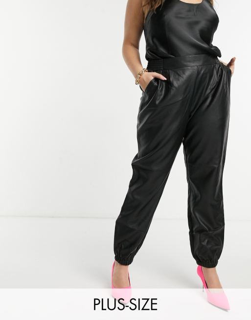 River Island Plus clean faux leather sweatpants in black