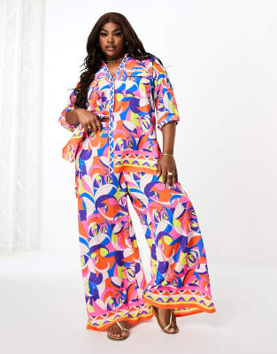 Final Sale Plus Size Palazzo Pants in Art Illustration Print