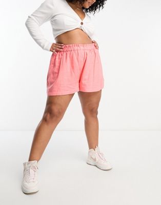 River Island Plus co-ord elasticated waist linen short in pink