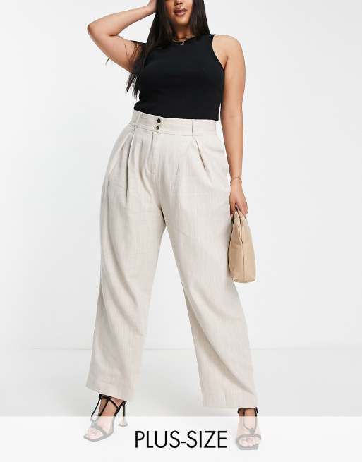 River Island Plus co-ord pleated wide leg trouser in light beige