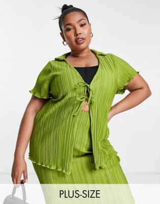 River Island Plus co-ord plisse buckle front top in green - ASOS Price Checker