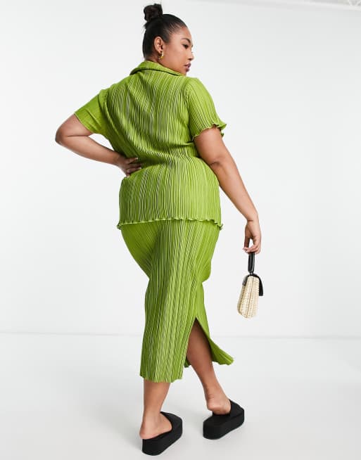 Green pleated shop skirt river island