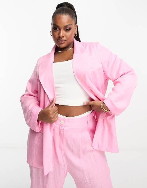 Plus size 2024 pink blazer jacket