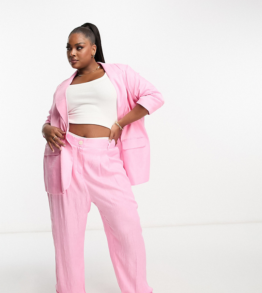 River Island Plus co-ord wide leg dad trousers in pink
