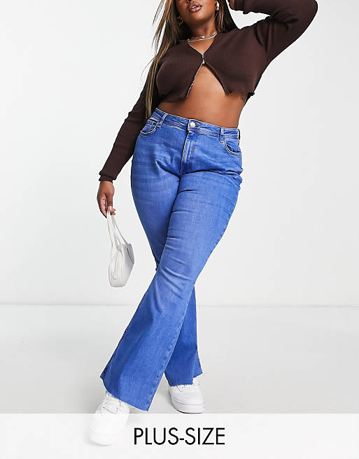 River Island Plus comfort flare jeans in bright blue