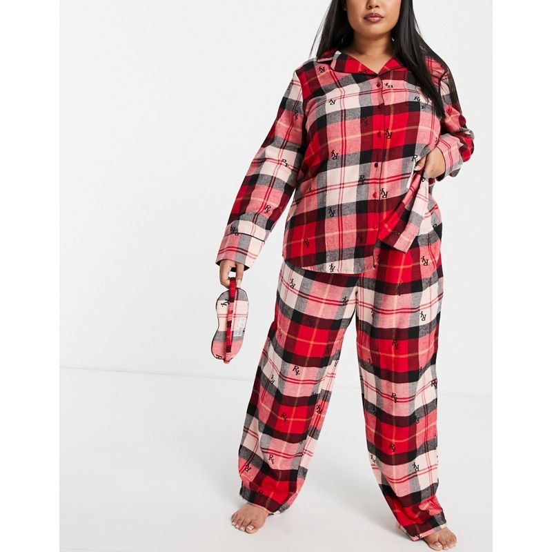 QqN8X Pigiami River Island Plus - Completo pigiama a maniche lunghe rosso a quadri 