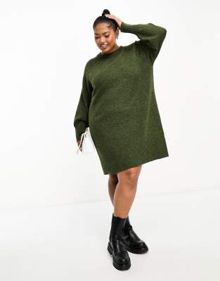 River Island Plus River Island Plus cosy jumper dress in khaki-Green