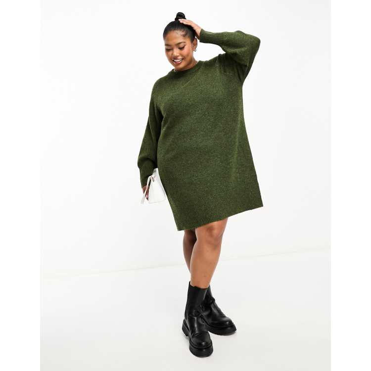 River Island Plus cosy jumper dress in khaki