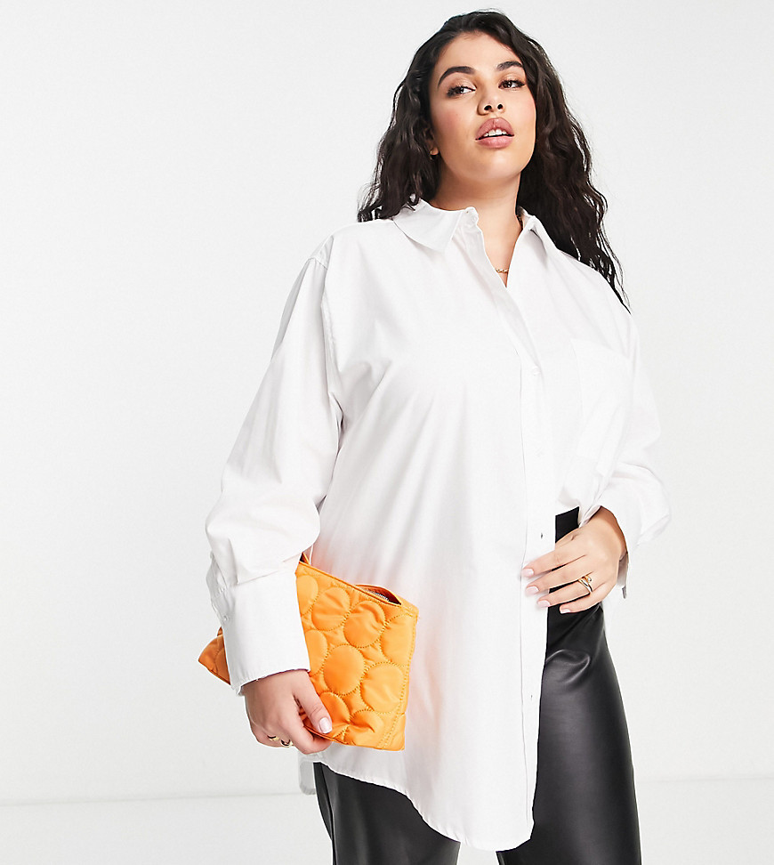 Plus-size shirt by River Island Next stop: checkout Spread collar Button placket Chest pocket Button cuffs Oversized fit