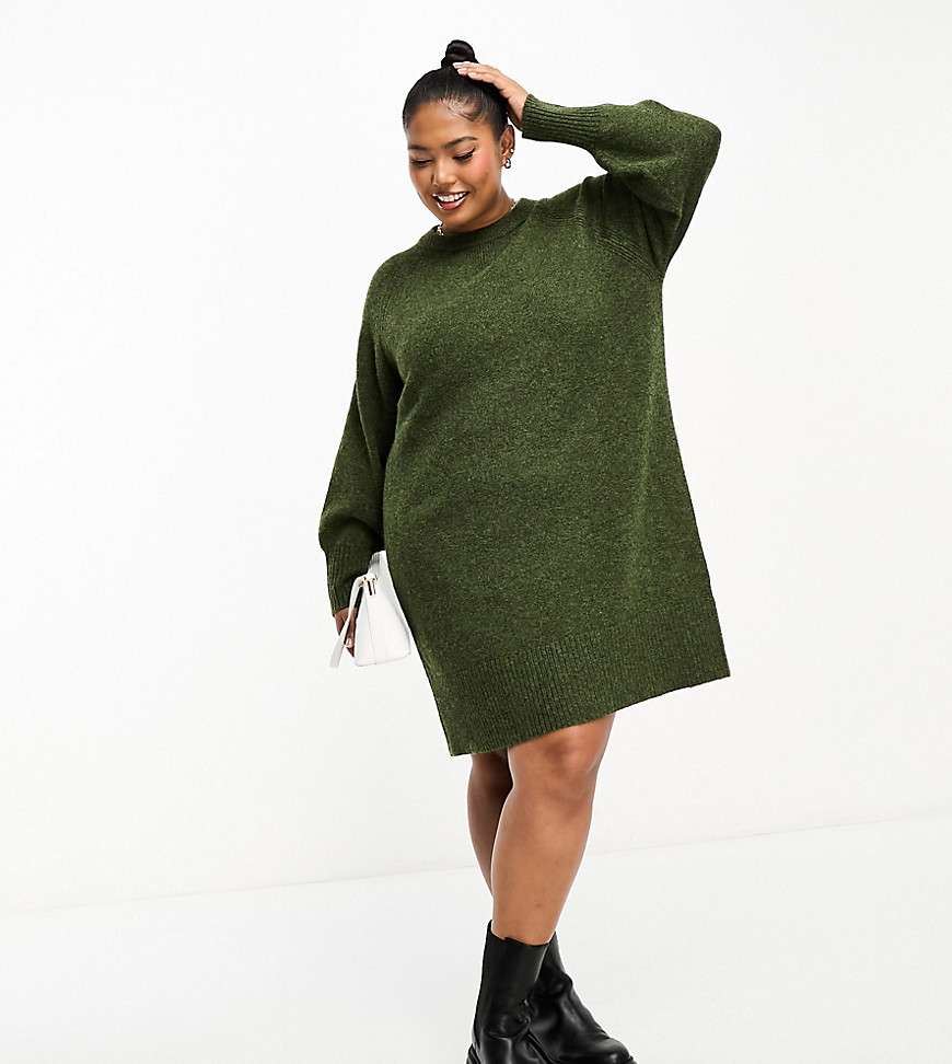 River Island Plus Cozy Sweater Dress In Khaki-green