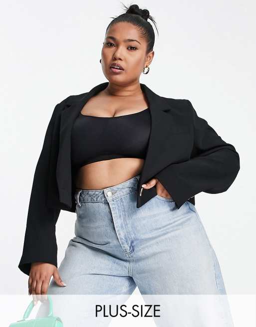 River Island Plus - Cropped blazer i sort