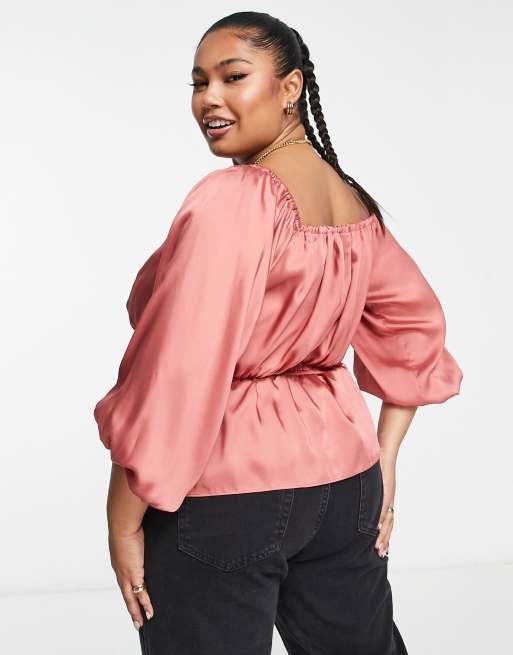 River Island Plus cross front peplum blouse in pink