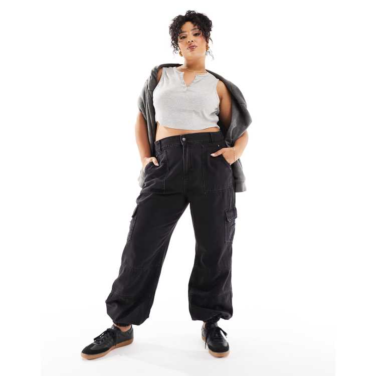 Black cuffed store cargo pants womens