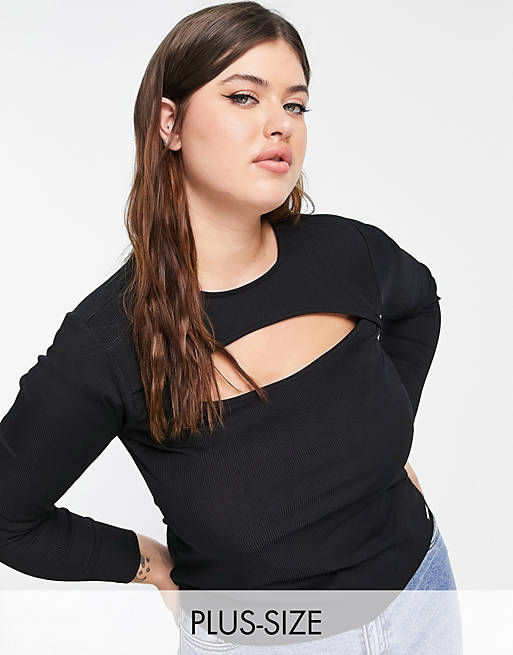 Tops Shirts & Blouses/River Island Plus cut out front long sleeved top in black 