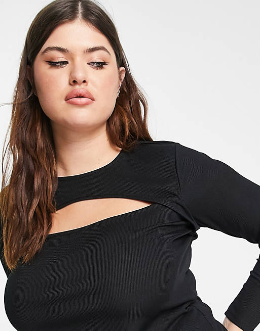  Shirts & Blouses/River Island Plus cut out front long sleeved top in black 
