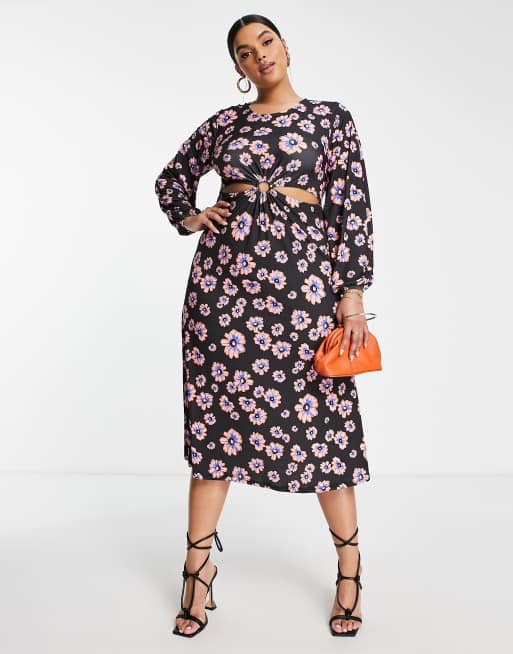 River Island Plus cut out midi dress in floral print | ASOS
