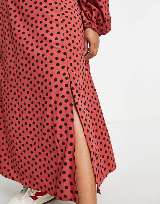 River Island Plus cut out neck maxi dress in rust polka dot ASOS