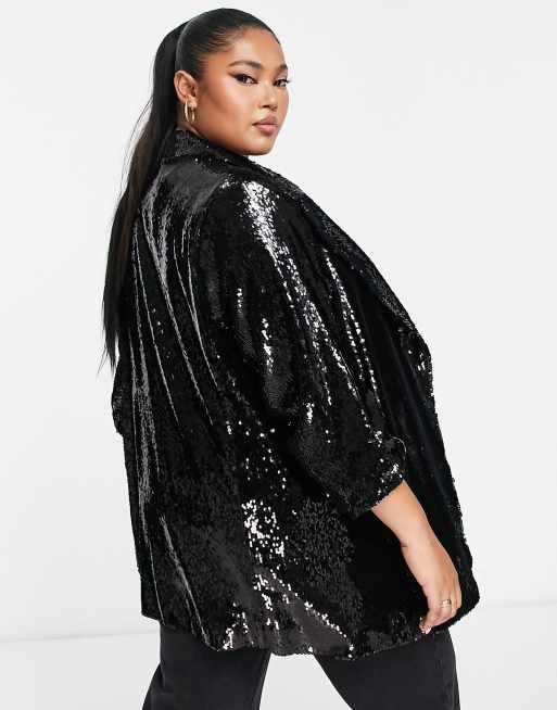 River Island Plus – Czarna marynarka cekinowa oversize, część zestawu, 2 z 4