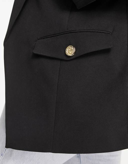 River Island Plus – Czarna marynarka z marszczonymi rękawami, 3 z 4