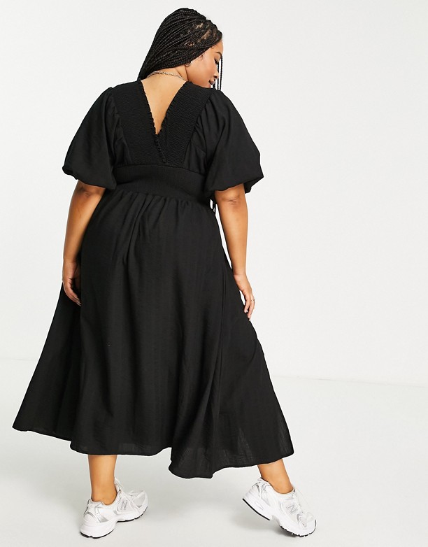 River Island Plus – Czarna sukienka midi z bufiastymi rękawami Black Projekty 
