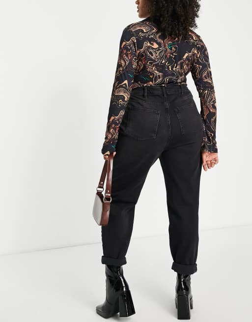 River Island Plus – Czarne dopasowane jeansy typu mom fit z wysokim stanem, 4 z 4