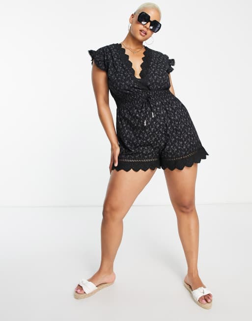 River Island Plus – Czarny krótki kombinezon plażowy z wycięciami, 3 z 4