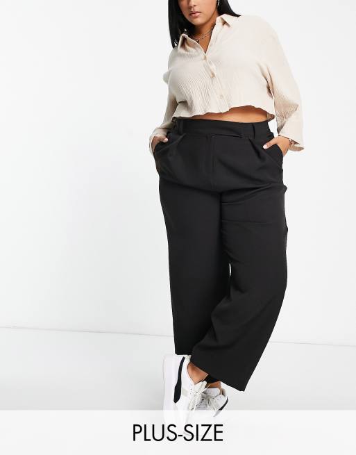 River Island Plus - Dad broek met wijde pijpen in zwart