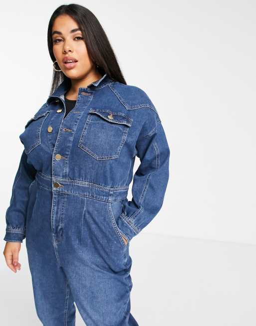 Plus size cheap denim boiler suit