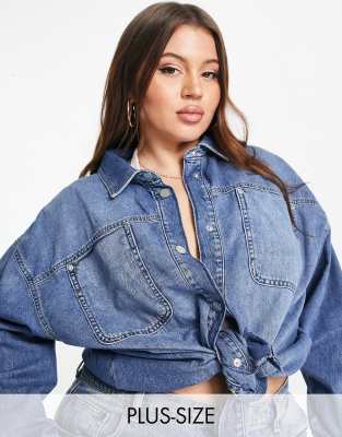 River Island Plus - Denim-Hemdjacke in Blau