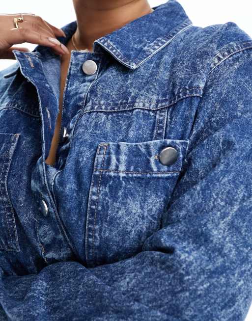 River Island Plus - Denim midi overhemdjurk met riem in mid-wash blauw, 3 van 4