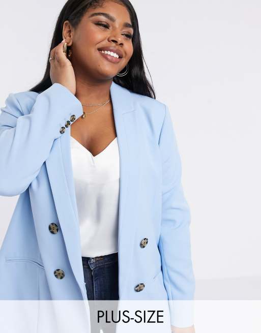 River Island Plus double breasted button blazer in blue