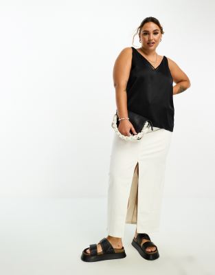 River Island Plus River Island Plus double strap cami top in black