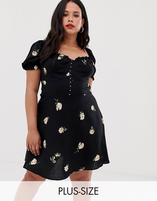 River Island Plus dress with puff sleeves in floral print