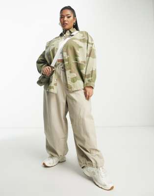 River Island Plus River Island Plus drop pocket overshirt in khaki-Green