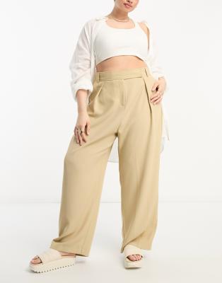 River Island Plus - Elegante Dad-Hose in Beige mit weitem Bein, Kombiteil-Neutral