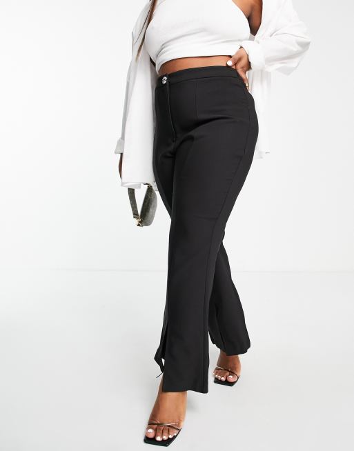 River Island Plus - Elegante flare-broek met split aan de voorkant in zwart, 4 van 4