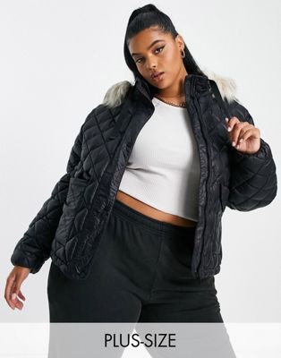 River Island Plus faux fur hooded padded jacket in black - ASOS Price Checker